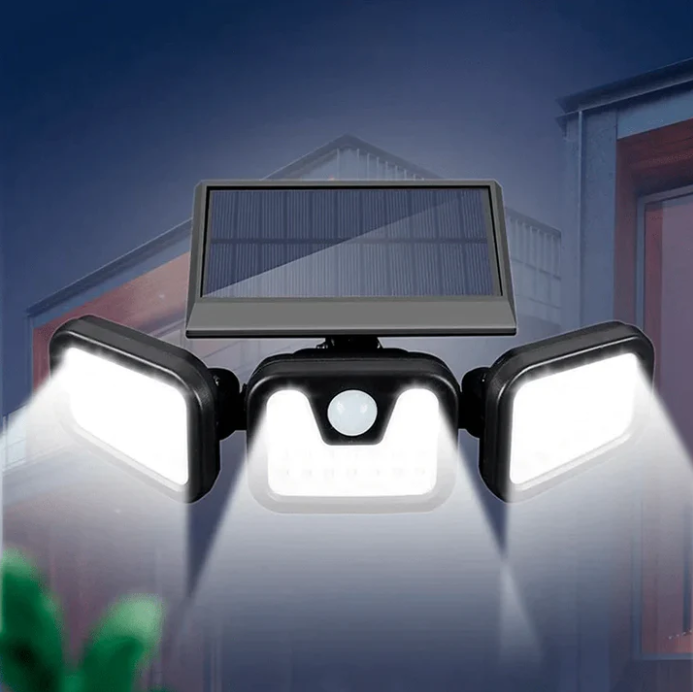 Holofote Solar 800W com 3 Cabeças - Sensor de Presença